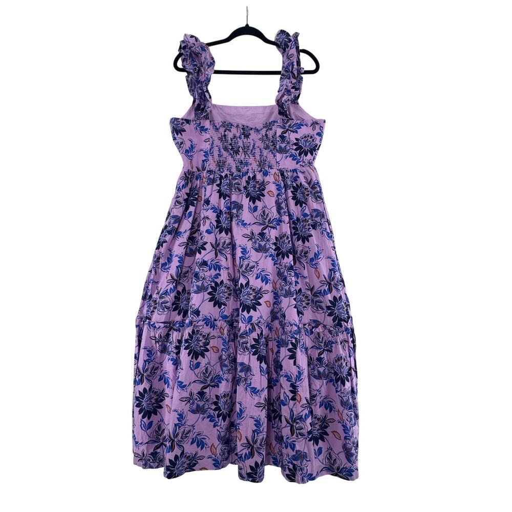 J Crew Floral Midi Dress Purple Blue Tiered Ruffle Straps Cottagecore ruffled 14 - Picture 3 of 7